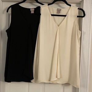 2 Chico’s Vneck sz=8-10 lightweight, washable, silky, sleeveless dress tanks.EUC